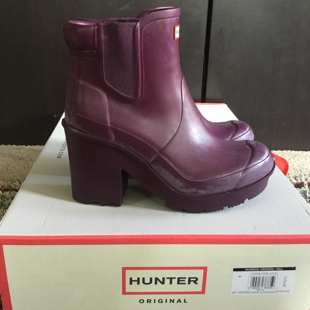 *SOLD💋Hunter Boots Burgundy Block Heel Limited - Picture 2 of 8